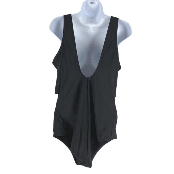 Ulla Popken One Piece‎ Swimsuit Size 18 Black Solid Keyhole NWT SW-1826 - Picture 4 of 12